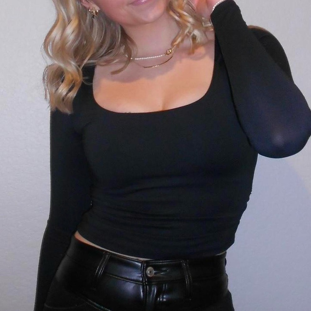 Square neck black long sleeve shirt